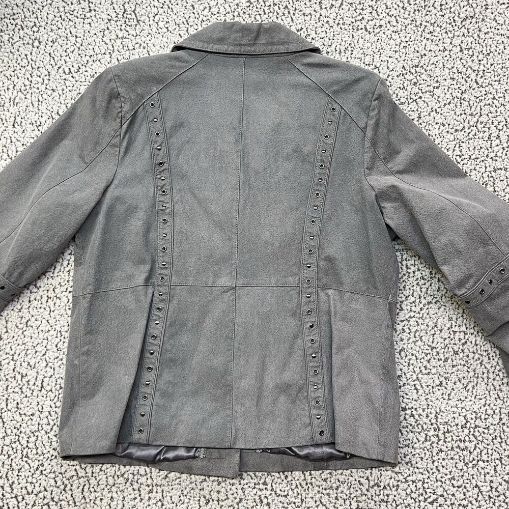 Bradley Bayou Genuine Suede Leather Jacket Womens XL Gray Studded Button Front - Picture 6 of 16